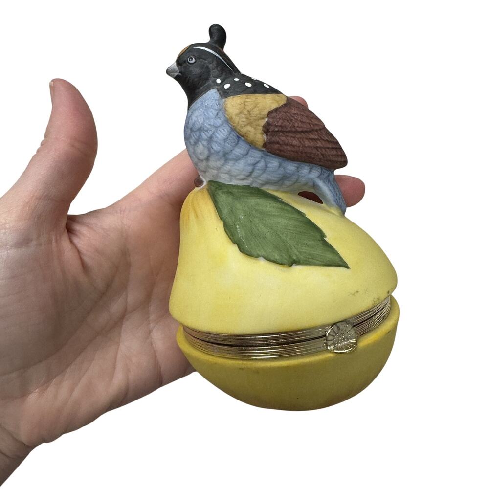 Vintage Andrea By Sadek "Partridge On A Pear" Handpainted Hinged Box